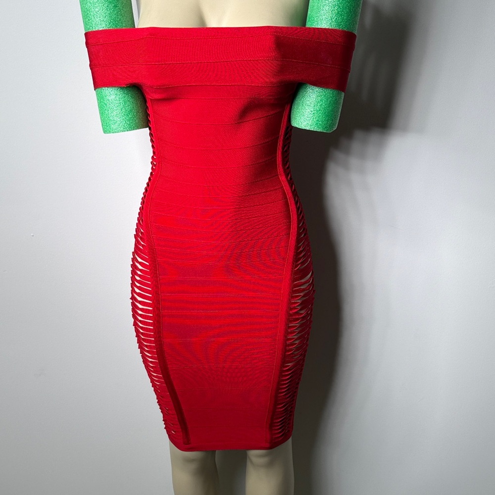 Hot Miami Styles Red One-Shoulder Cutout Bandage Dress